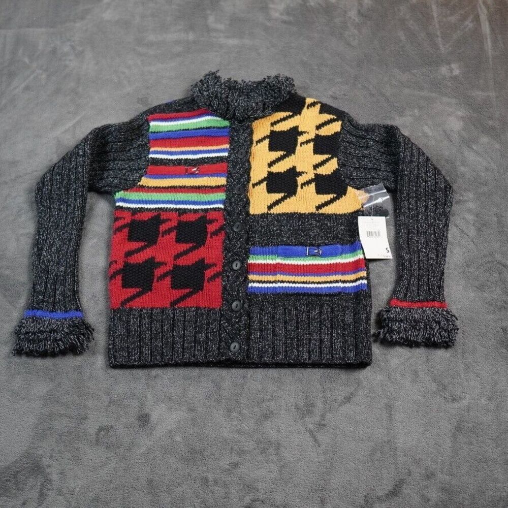 Vtg Susan Bristol Womens Cardigan Sweater Small Colorful Fringe Art to‎ Wear Y2K